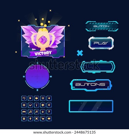 Set Different Buttons Hud Futuristic Sci Fi Text Frame Window Round Military Banner Pop Up Win Window Game UI Screen Panel Vector Design