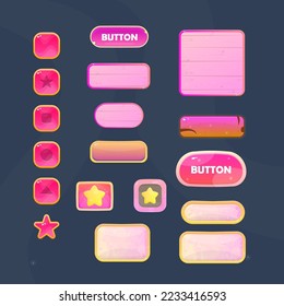 Set Of Different Buttons , Windows And Badges In Pink Colors For Games UI Or Web , E-Commerce Vector Design