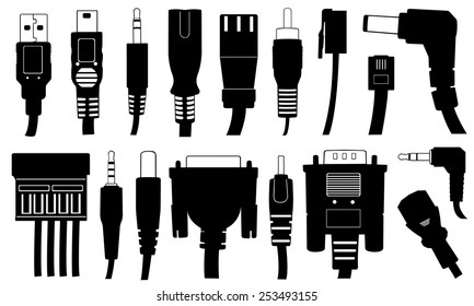 set of different cables isolated on white