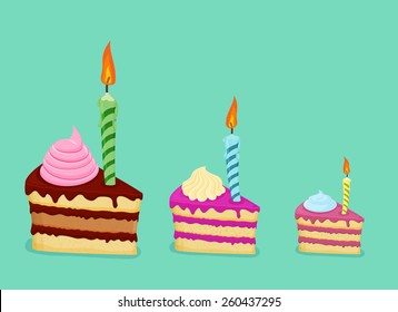 Set of different cake slices. Vector illustration