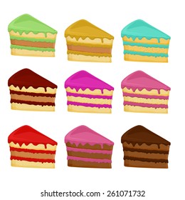 Set of different cake slices. Vector illustration