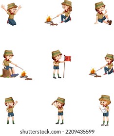 Set of different camping kids illustration