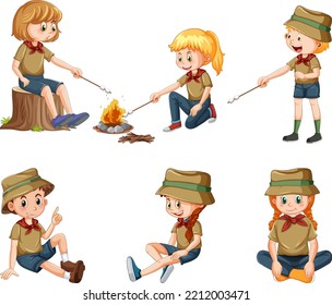 Set of different camping kids illustration