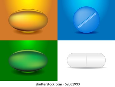 set of different capsules and medicines