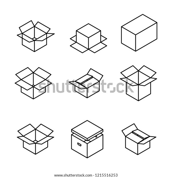 Set Different Cardboard Boxes Thin Lines Stock Vector (Royalty Free ...