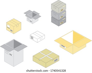 
Set of different cardboard boxes. Vector illustration.