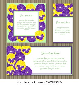 Set of different cards with a pattern of pansies.