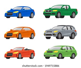 Set of different cars. Automobile variations in cartoon style.