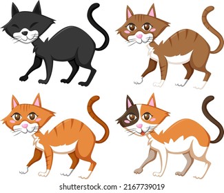 Set of different cartoon cats illustration