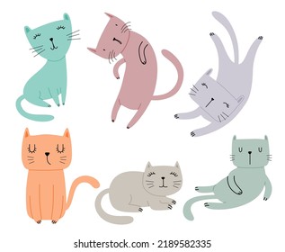 Set of different cartoon cats. isolated on white background.