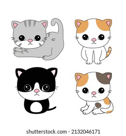Set of different cartoon cats. Vector illustration.