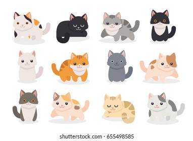 Set different cartoon cats Vector illustration isolated white background 