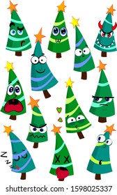 Set of different cartoon christmas trees