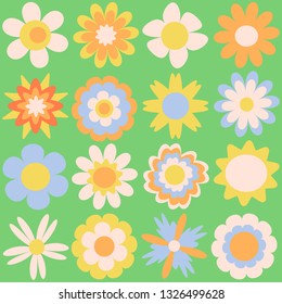 Set of different cartoon flowers