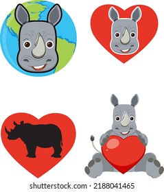 Set of different cartoon rhinosaurus illustration