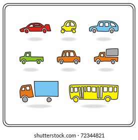 set of different cartoon simple bright cars