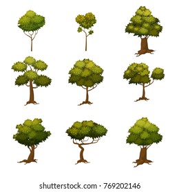 Set Different Cartoon Style Trees Vector Stock Vector (Royalty Free ...