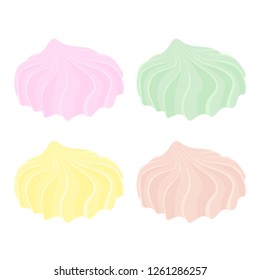 Set of different cartoon varicolored meringues. Zephyr. Dessert. Vector illustration.