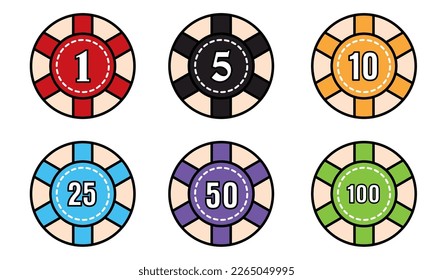 Set of different casino roulette coin icons Vector