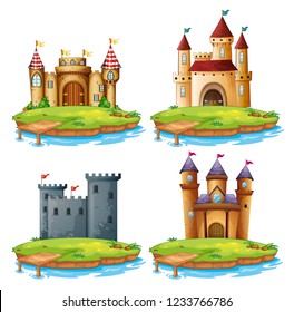Conjunto de ilustrações de castelo diferentes