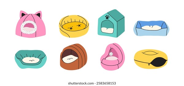 Set of different cat beds. Pets asseccories.
