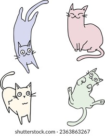 A set of different cats. An image of cats in pastel colors.
