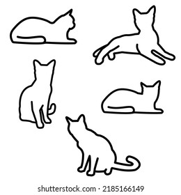 Set of different cats - walking, playful, sitting, sleeping cat. Vector isolated silhouettes