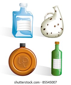 set of different ceramic and glass bottles