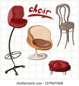A set of different chairs in a free manner of drawing