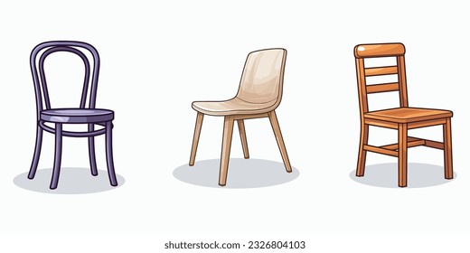 Set of different chairs in style. Vector illustration isolated on white background.