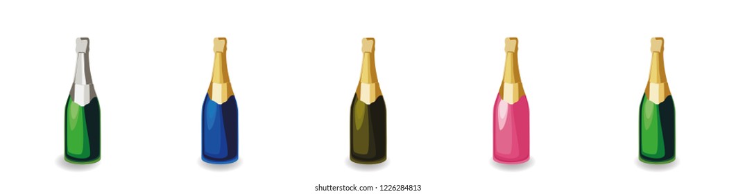 Set of different champagne bottles. Vector illustration.