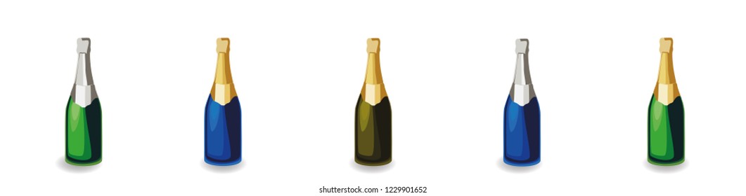 Set of different champagne bottles. Vector illustration.