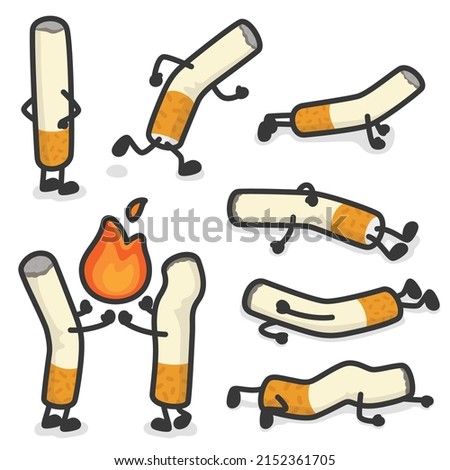 set of different character cigarettes kawaii doodle flat vector illustration