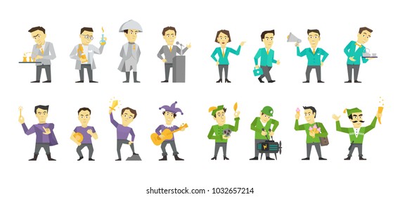 Set of different character design. Speaker politician and many others. Flat color vector illustration stock clipart isolated