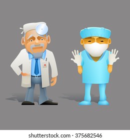 Set of different character doctor. Cartoon medical professional