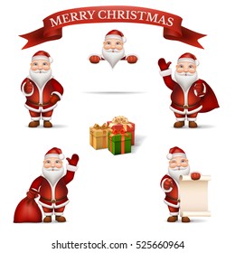 Set of different characters Santa Claus in various poses. Vector illustration.