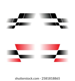Set of different checkered patterns with text for racing designs. Simple race label pieces isolated on white background