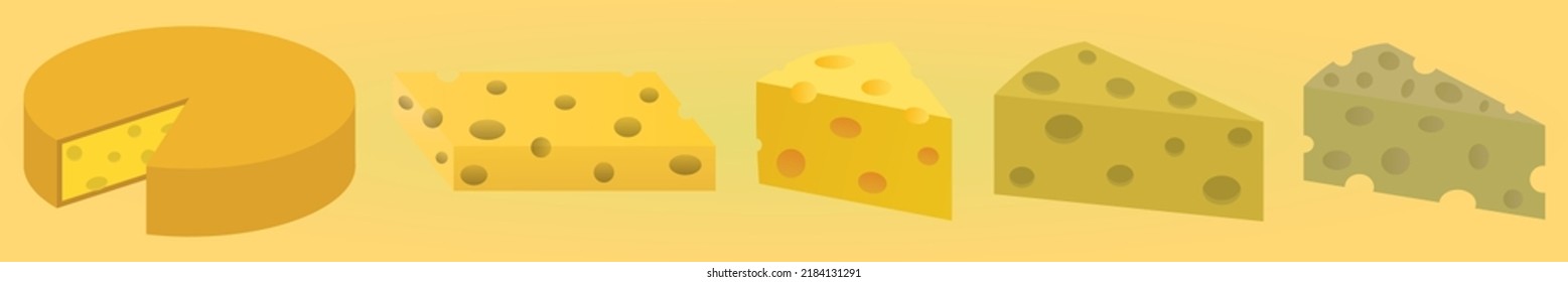 A set of different cheeses. Yellow piece of cheese. Vector illustration