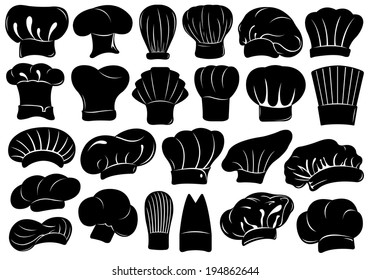 Set of different chef hats isolated on white