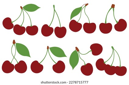 Conjunto de cerezas diferentes aisladas en blanco