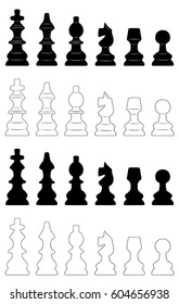 Set of different chess pieces isolated on white