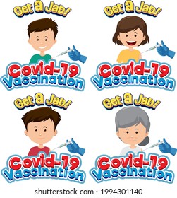 Set of different children getting vaccine illustration