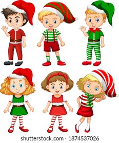 Set of different children wearing Christmas costumes illustration