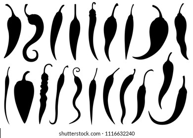 Set of different chili peppers isolated on white