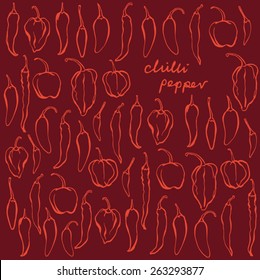 Set of different chili peppers vector doodle set