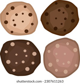 set of different chip cookies with chocolate chips illustration vector