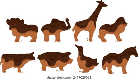 set of different chocolate gingerbread cookies in the shape of various animals for World Chocolate Day, for designs, posters or banners