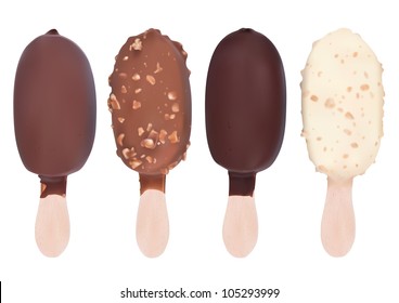 Set of different chocolate icecream dessert on wooden stick