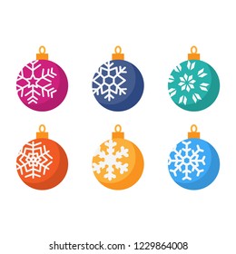 Set of different Christmas ball colorful flat design vector for greeting decorate holiday merry Christmas, Happy New Year.