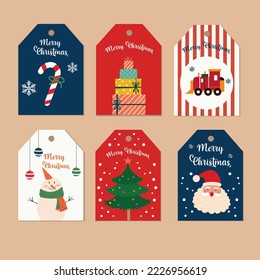 Set of different Christmas cards, invitations. Gifts in kraft paper, christmas tree, santa class and garlands. vector illustration Christmas and New Year celebration preparation decoration. 